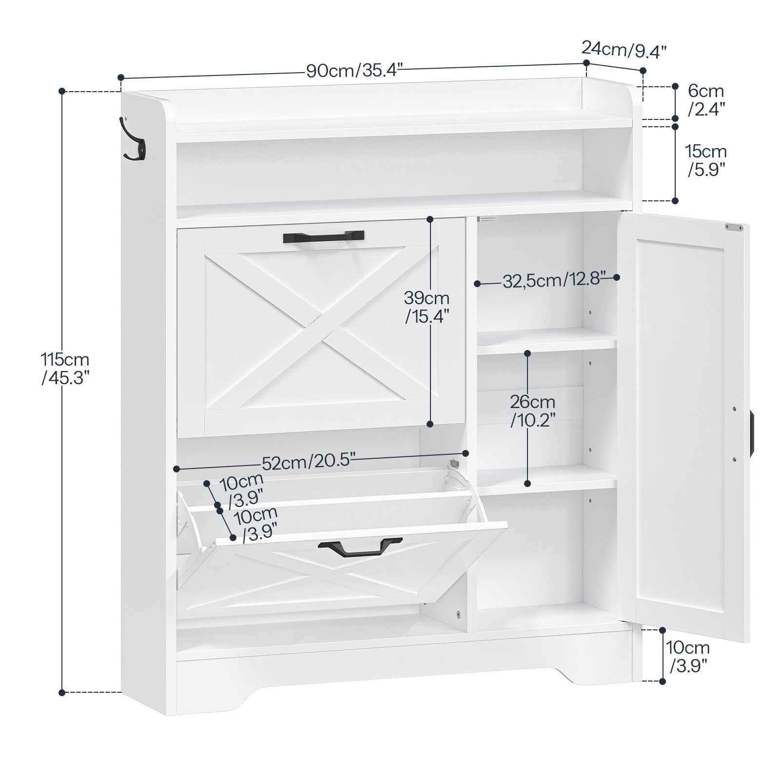 Shoe Cabinet Storage for Entryway - White - HWLEXTRA 