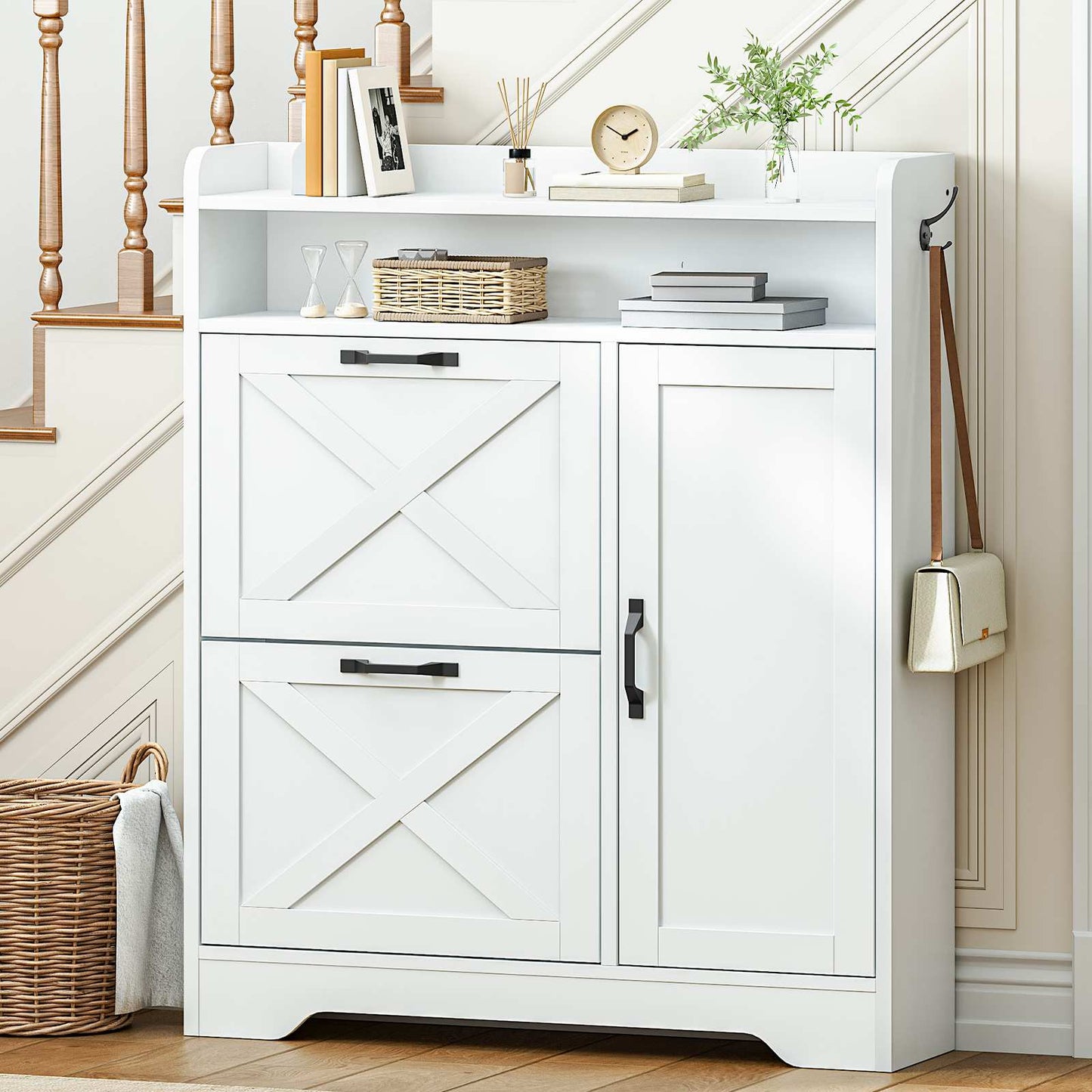 Shoe Cabinet Storage for Entryway - White - HWLEXTRA 