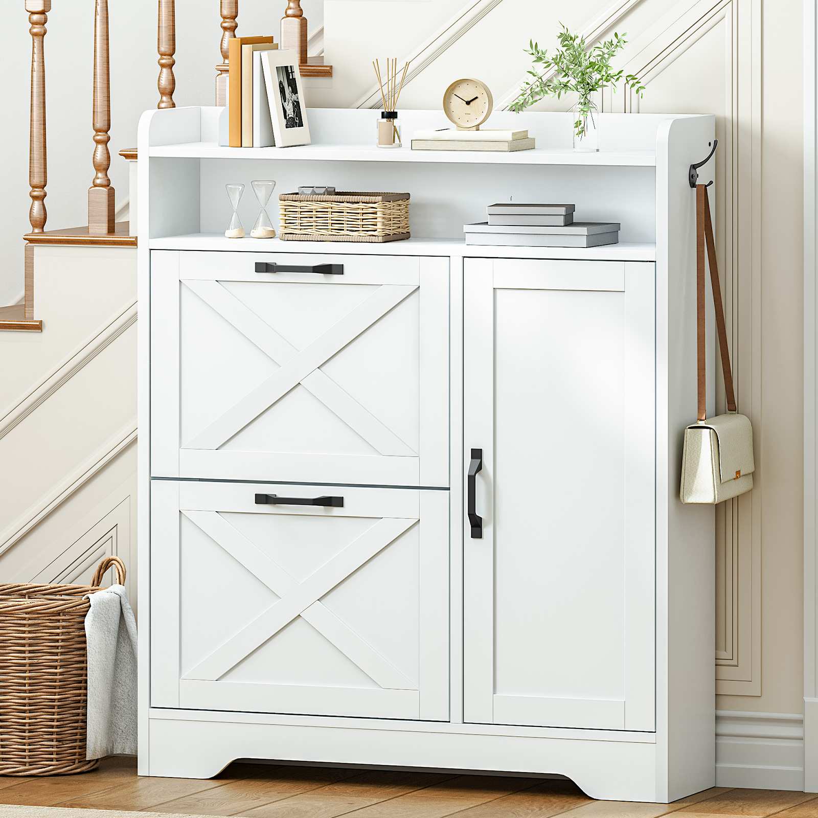 Shoe Cabinet Storage for Entryway - White - HWLEXTRA 