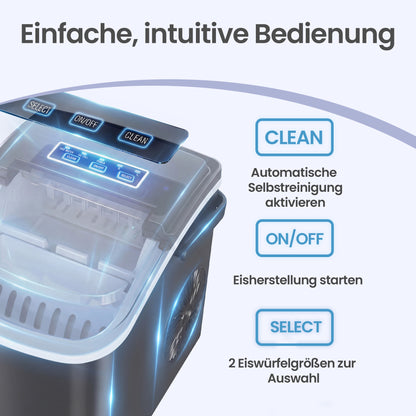 Black Portable Ice Maker with Self-Cleaning Function