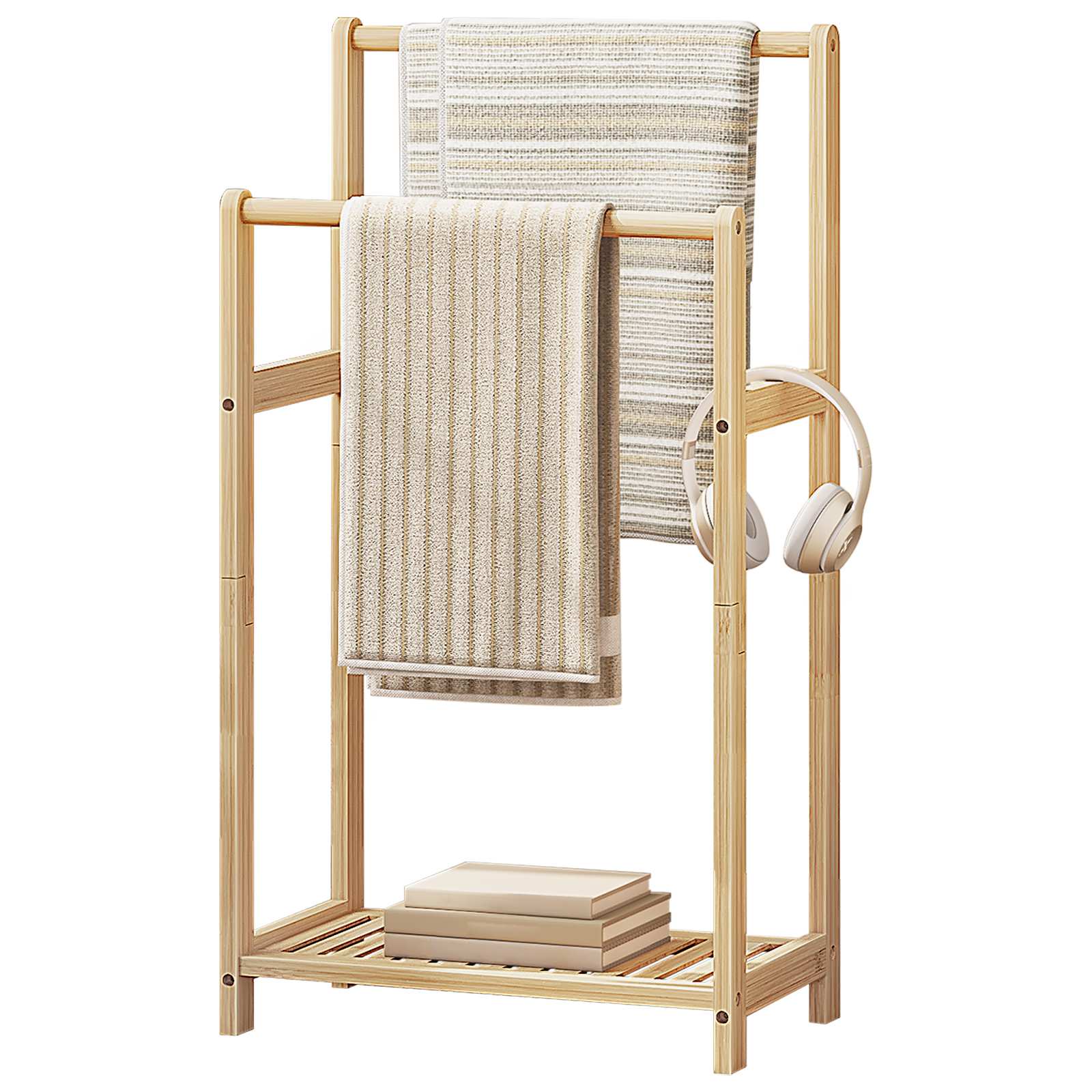 freestanding towel rack for bathroom with Storage - natural color - HWLEXTRA 