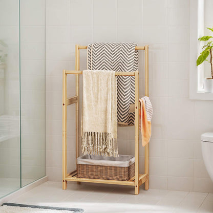freestanding towel rack for bathroom with Storage - natural color - HWLEXTRA 