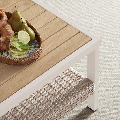 Sencillo Collection - Outdoor Steel Coffee Table with Storage, Bone Color