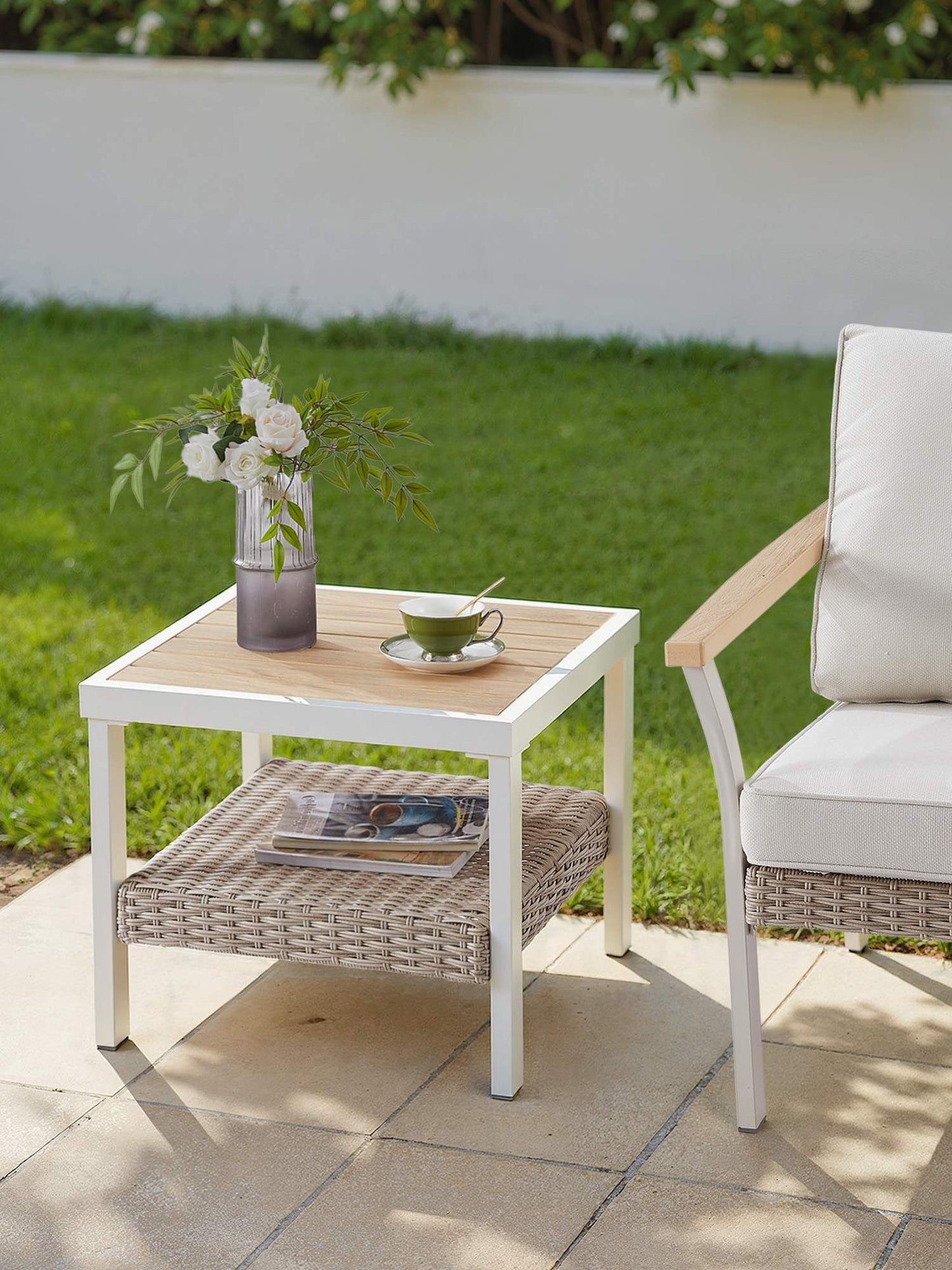 Sencillo Collection - Outdoor Steel Side Table, Bone Color