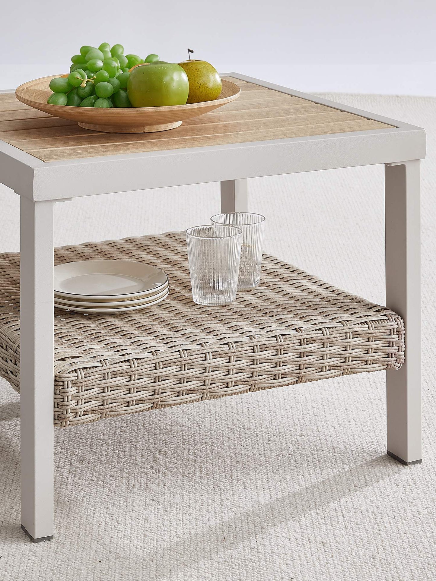 Sencillo Collection - Outdoor Steel Side Table, Bone Color