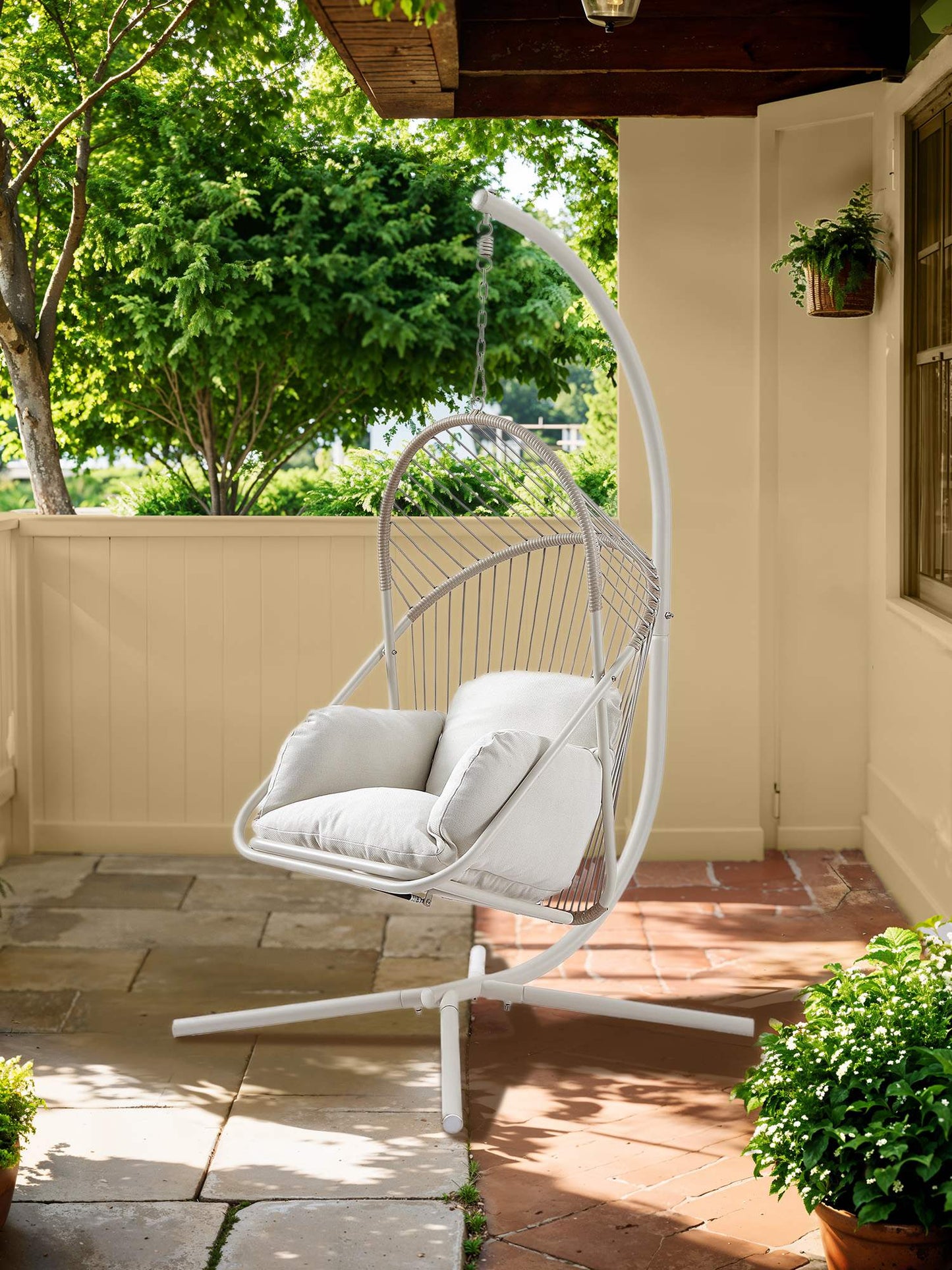 Sencillo Collection -Outdoor Steel Egg Chair, Bone Color