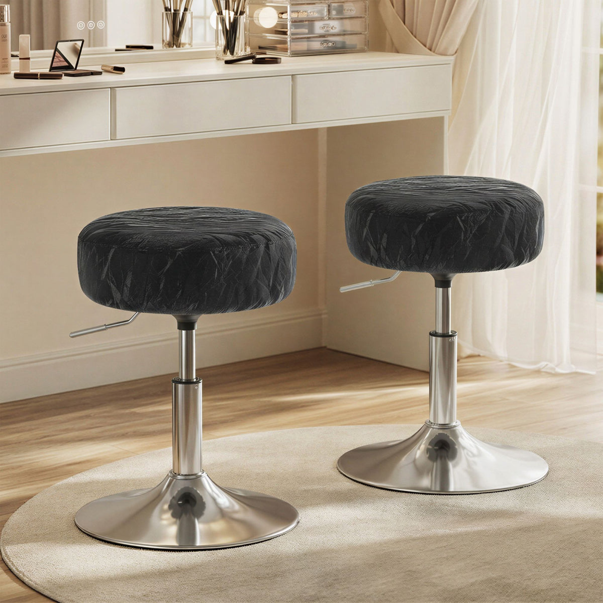 Vanity Stools Set of 2, Makeup Vanity Chairs, Modern, Cream White
