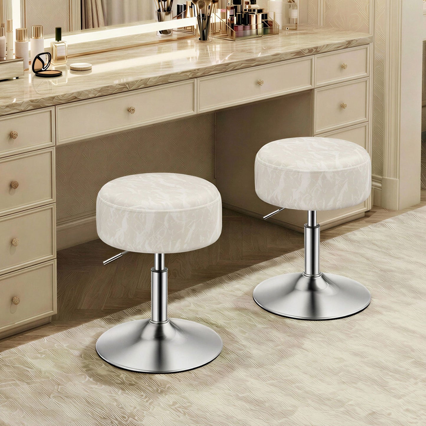 Vanity Stools Set of 2, Makeup Vanity Chairs, Modern, Cream White