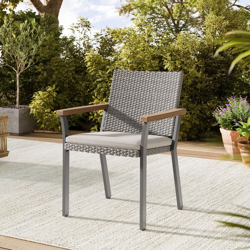 Sencillo Collection - Dining Chair with Faux Wood Armrests