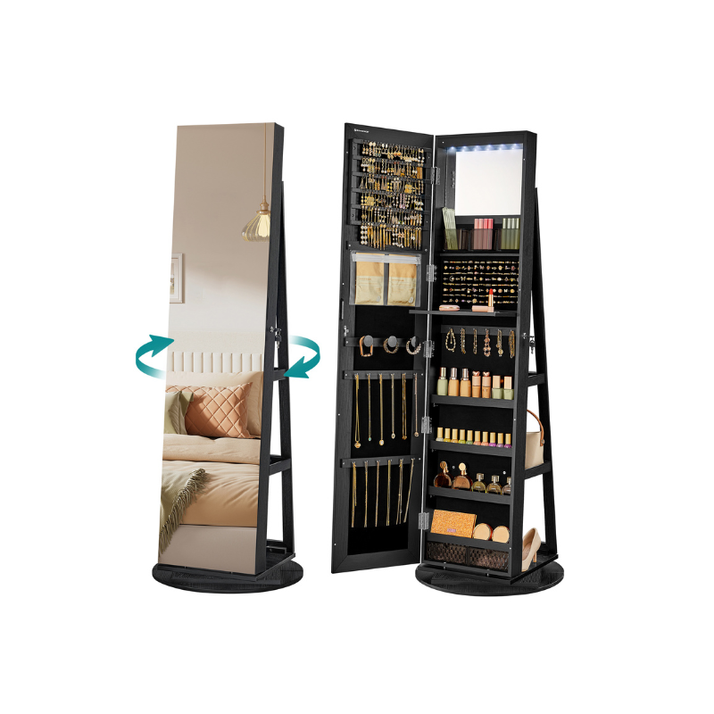 6 LEDs Lockable Mirror Jewelry Cabinet - HWLEXTRA 