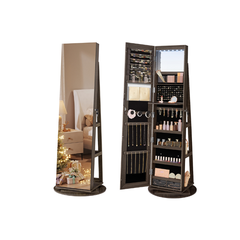 6 LEDs Lockable Mirror Jewelry Cabinet - HWLEXTRA 