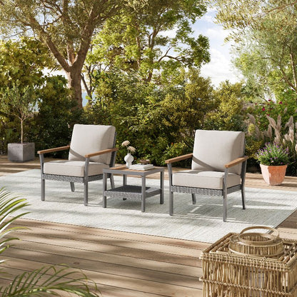 Sencillo Collection - 3 Piece Patio Furniture Set, 2 Lounge Chairs and 1 Coffee Table