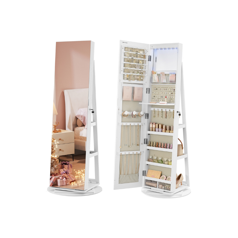 6 LEDs Lockable Mirror Jewelry Cabinet