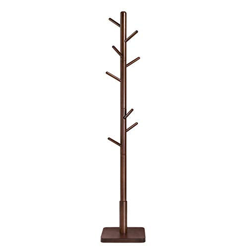 Coat Rack, Solid Coat Stand, Hall Tree, 8 Hooks, Walnut Color