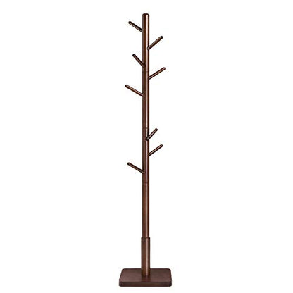 Coat Rack, Solid Coat Stand, Hall Tree, 8 Hooks, Walnut Color