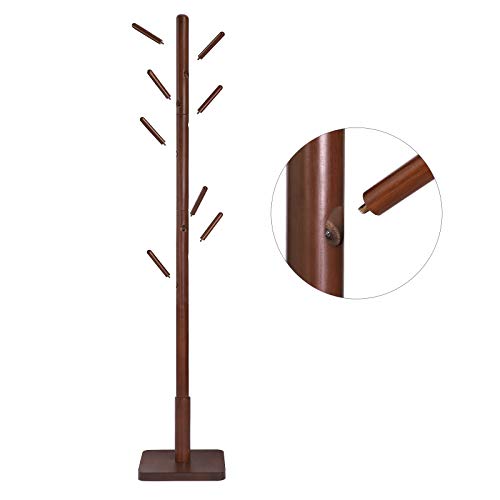 Coat Rack, Solid Coat Stand, Hall Tree, 8 Hooks, Walnut Color