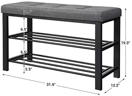Shoe Bench, 3-Tier Shoe Rack for Entryway, Storage Organizer with Foam Padded Seat - HWLEXTRA 