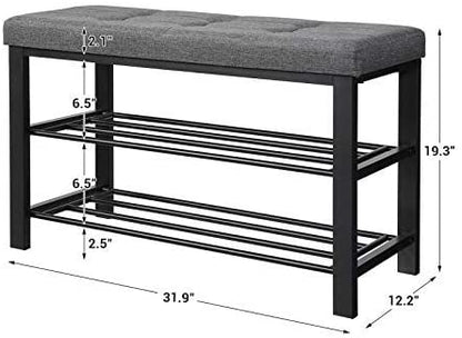 Shoe Bench, 3-Tier Shoe Rack for Entryway, Storage Organizer with Foam Padded Seat - HWLEXTRA 