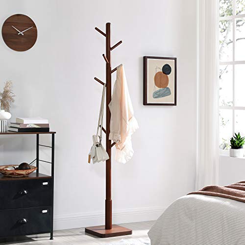 Coat Rack, Solid Coat Stand, Hall Tree, 8 Hooks, Walnut Color