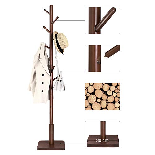 Coat Rack, Solid Coat Stand, Hall Tree, 8 Hooks, Walnut Color