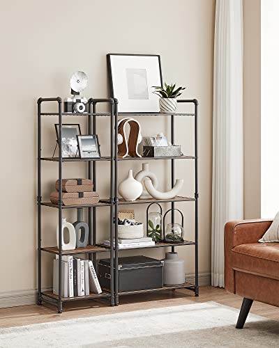 Bathroom Shelves, 5-Tier Storage Rack, Plant Flower Stand, 15.6 x 12.2 x 51 Inches, Rustic Brown and Black