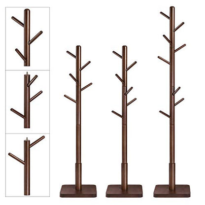 Coat Rack, Solid Coat Stand, Hall Tree, 8 Hooks, Walnut Color