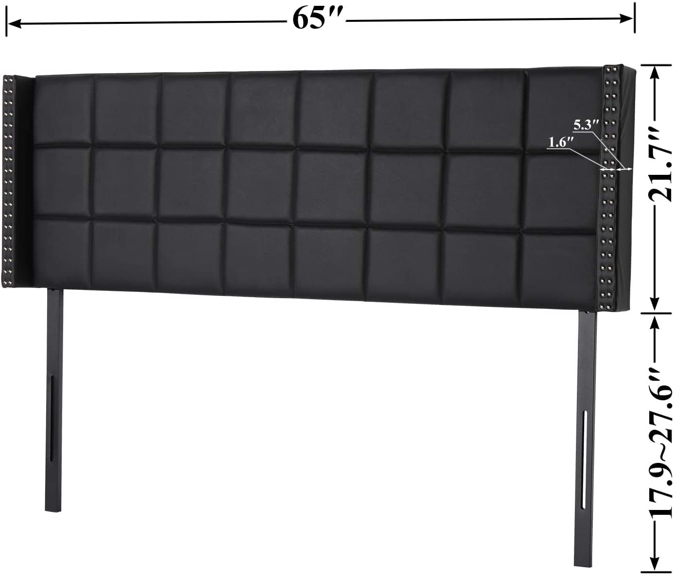 Upholstered Height Adjustable Headboard with Decorative Nailhead Trim, 49.3''