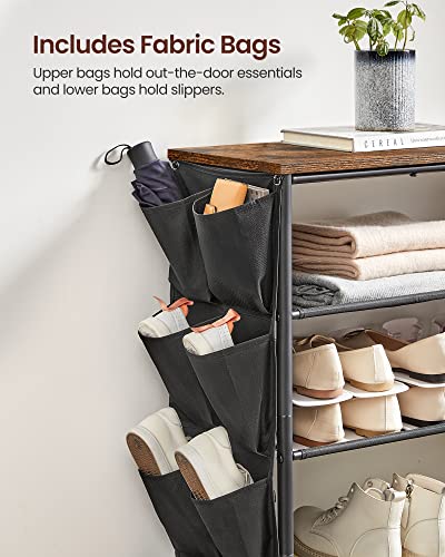 VASAGLE Shoe Rack 5 Tier, Narrow Shoe Organizer for Closet Entryway, with 4  Fabric Shelves and Top for Bags, Shoe Shelf, Steel Frame, Industrial,  Rustic Brown and Black ULBS036B01