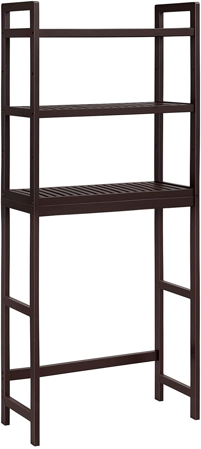 Over-the-Toilet Storage, 3-Tier Bamboo Bathroom Organizer with Adjustable Shelves, Multifunctional Toilet Rack - HWLEXTRA 