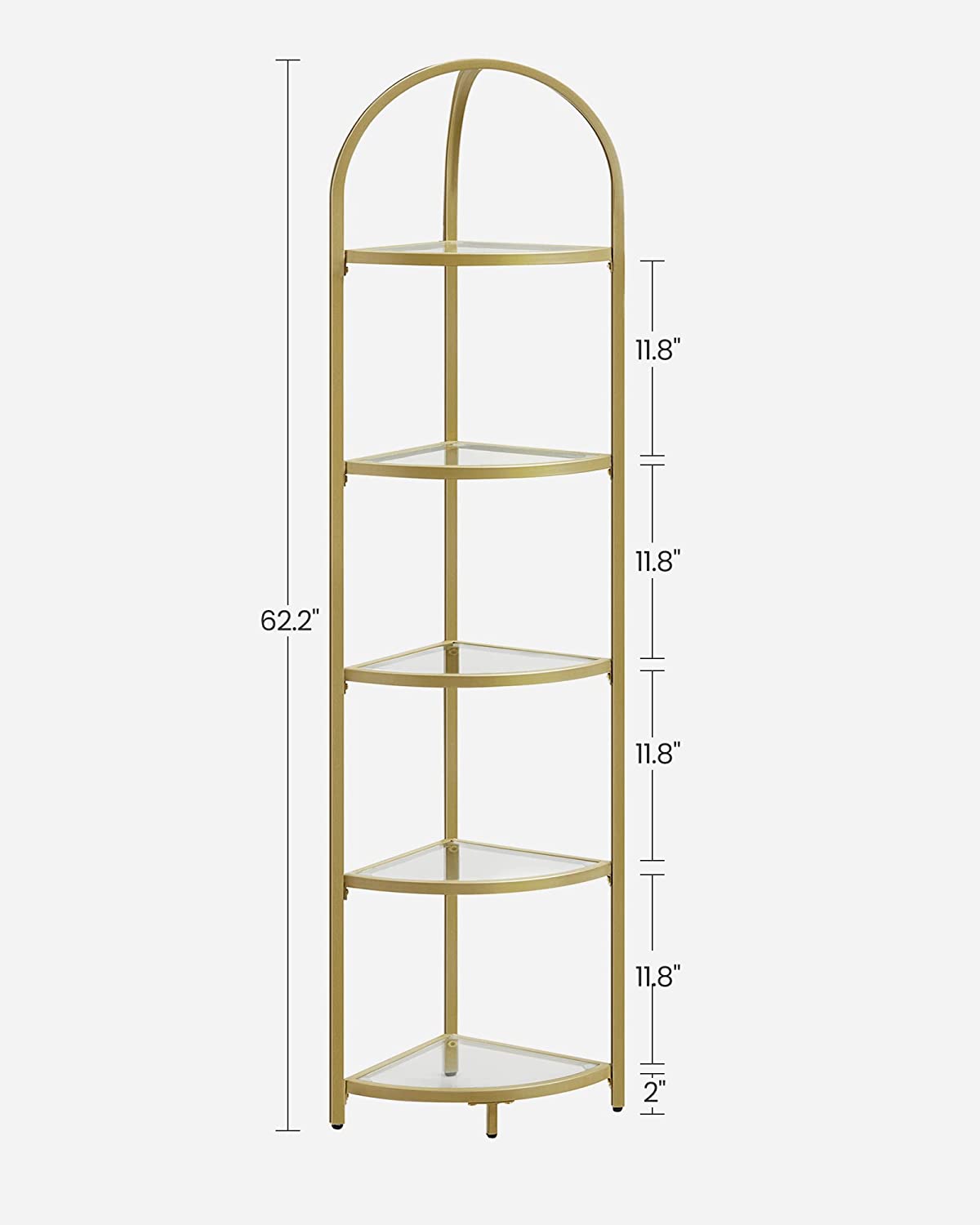 Corner Shelf, 5 Tier Corner Bookshelf, Tempered Glass Shelves, Modern Style