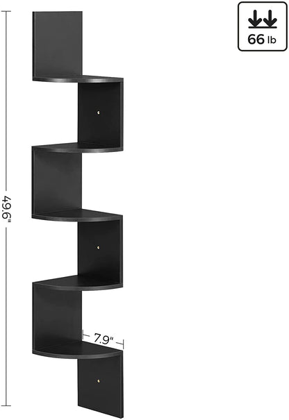 Corner Shelf, 5-Tier Floating Wall Shelf with Zigzag Design, Bookshelf, Rustic Brown - HWLEXTRA 