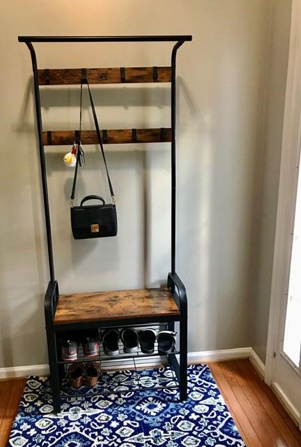 Coat Rack, Hall Tree with Shoe Bench for Entryway, Industrial Accent Furniture with Steel Frame - HWLEXTRA 
