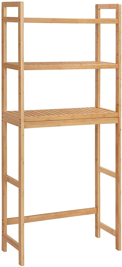 Over-the-Toilet Storage, 3-Tier Bamboo Bathroom Organizer with Adjustable Shelves, Multifunctional Toilet Rack - HWLEXTRA 