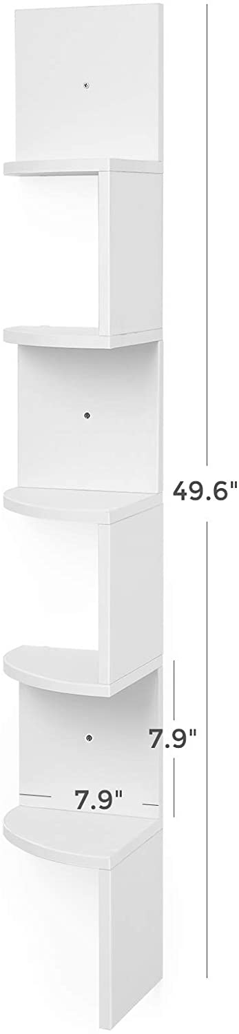 Corner Shelf, 5-Tier Floating Wall Shelf with Zigzag Design, Bookshelf, White - HWLEXTRA 