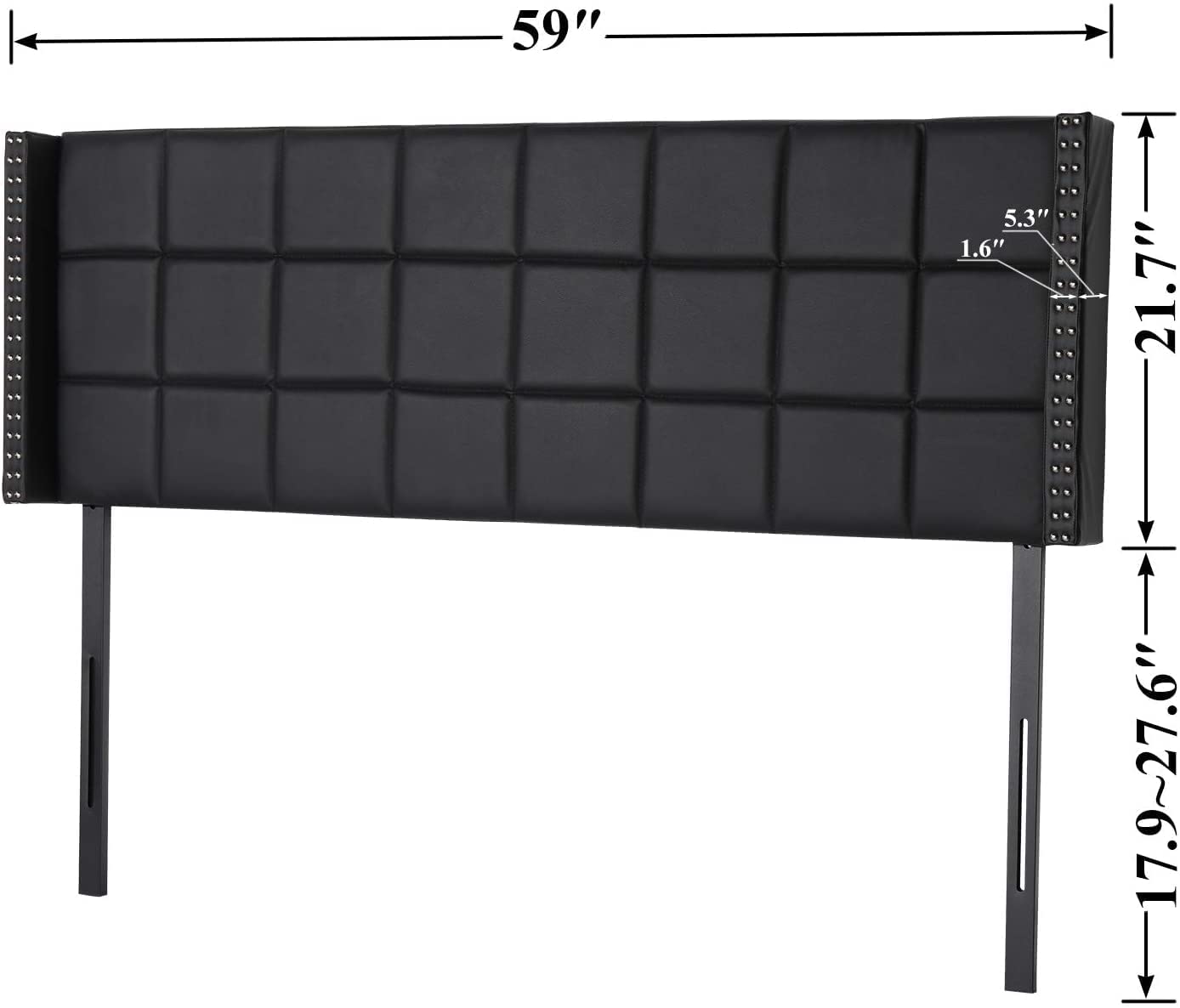 Upholstered Height Adjustable Headboard with Decorative Nailhead Trim, 49.3''