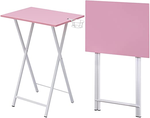 Foldable TV Tray Portable Wooden Snack Table for Livingroom, Tiny Desk, Set of 2