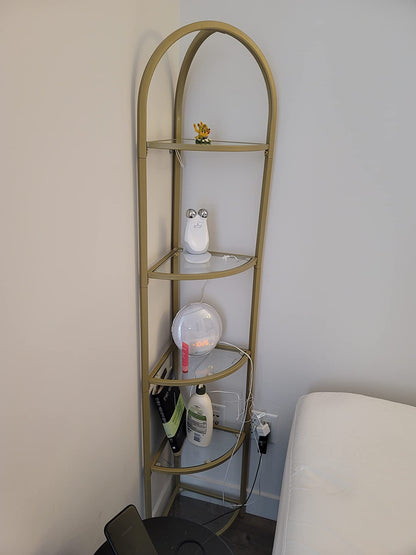 Corner Shelf, 5 Tier Corner Bookshelf, Tempered Glass Shelves, Modern Style