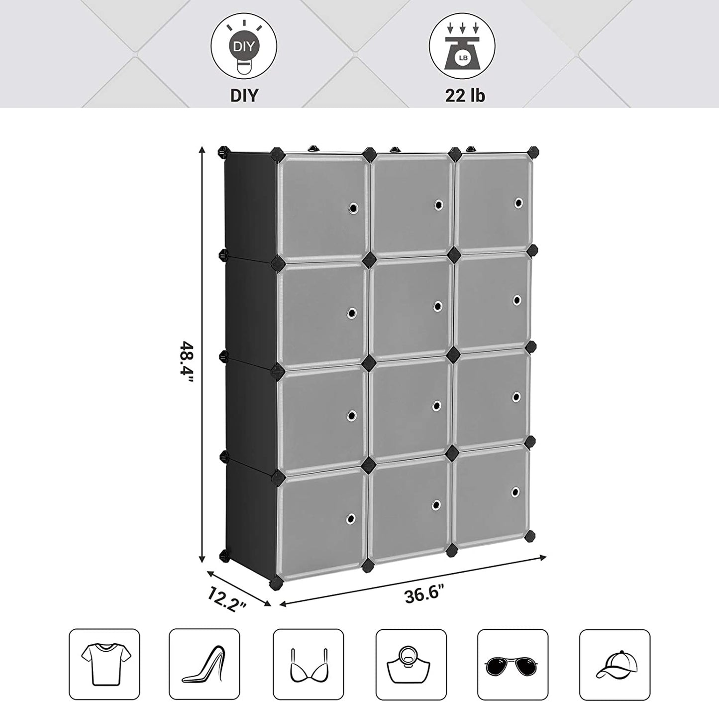 Cube Storage Organizer, 12-Cube Closet Storage Shelves, DIY Plastic Closet Cabinet - HWLEXTRA 