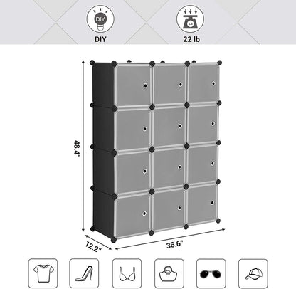 Cube Storage Organizer, 12-Cube Closet Storage Shelves, DIY Plastic Closet Cabinet - HWLEXTRA 