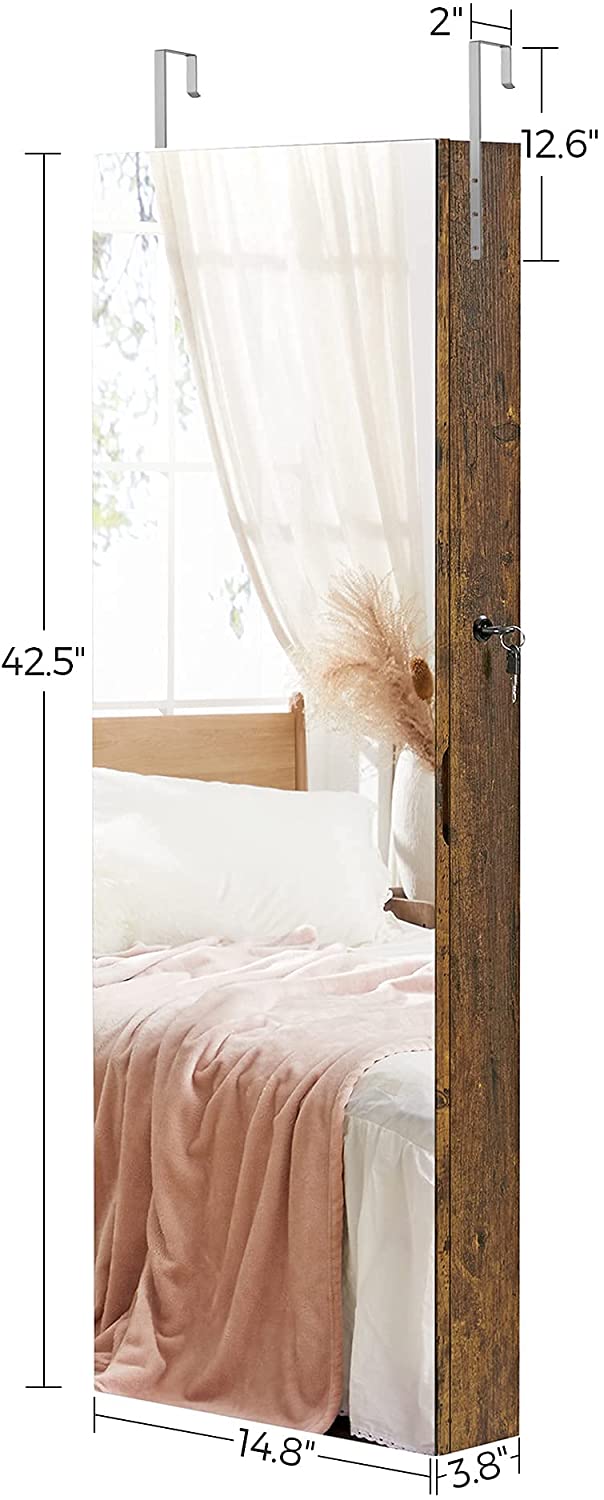 White Wall-Mounted Jewelry Armoire with Mirror - HWLEXTRA
