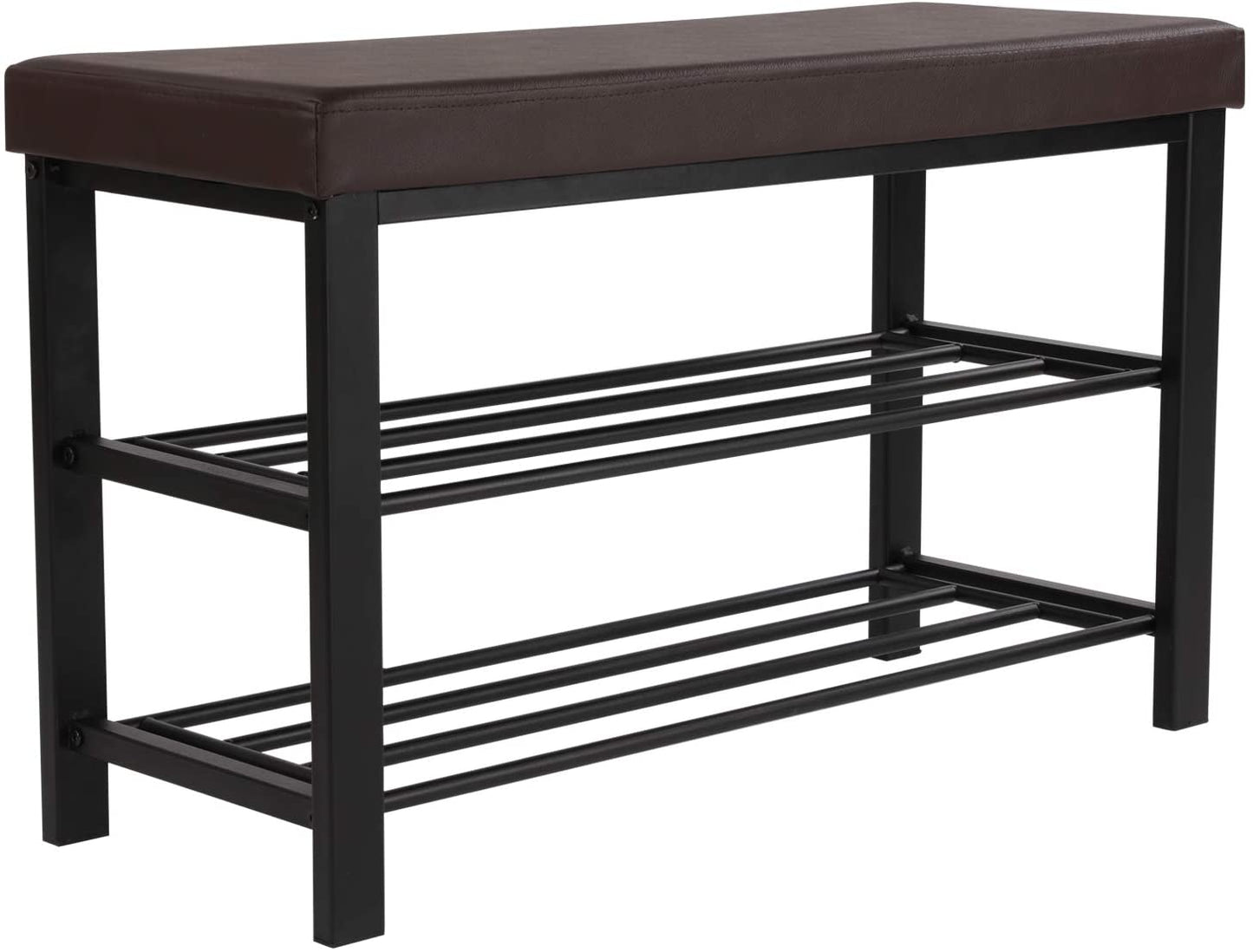 Brown Padded Storage Shoe Bench with Shelves - HWLEXTRA