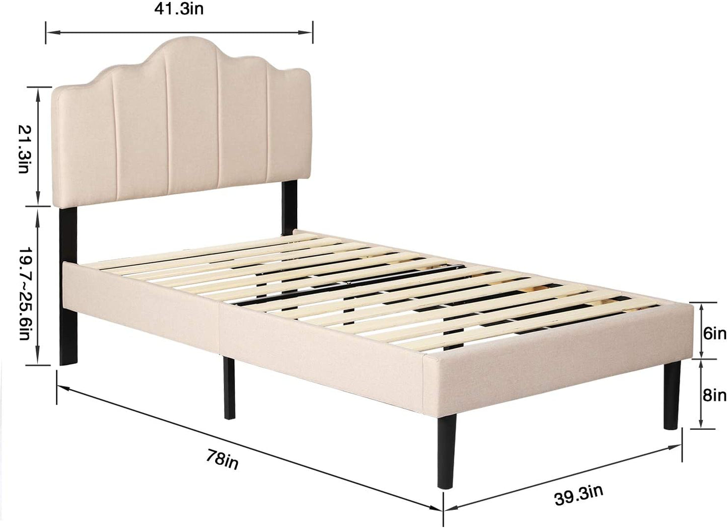 Upholstered Platform Bed Frame with Height Adjustable Headboard, Mattress Foundation