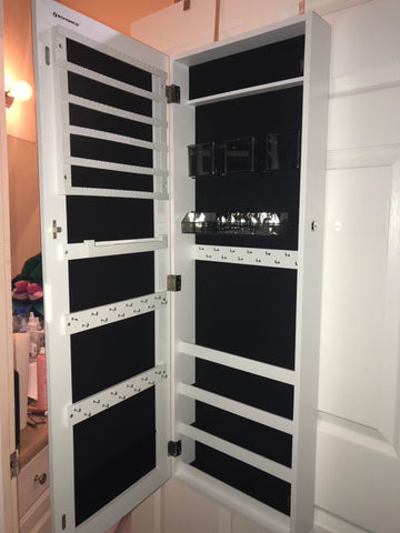 White Wall-Mounted Jewelry Armoire with Mirror - HWLEXTRA