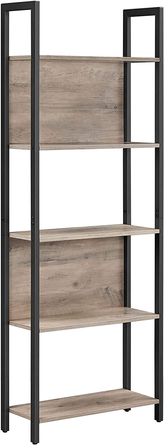 Industrial Rustic Brown & Black 5-Tier Bookshelf - HWLEXTRA