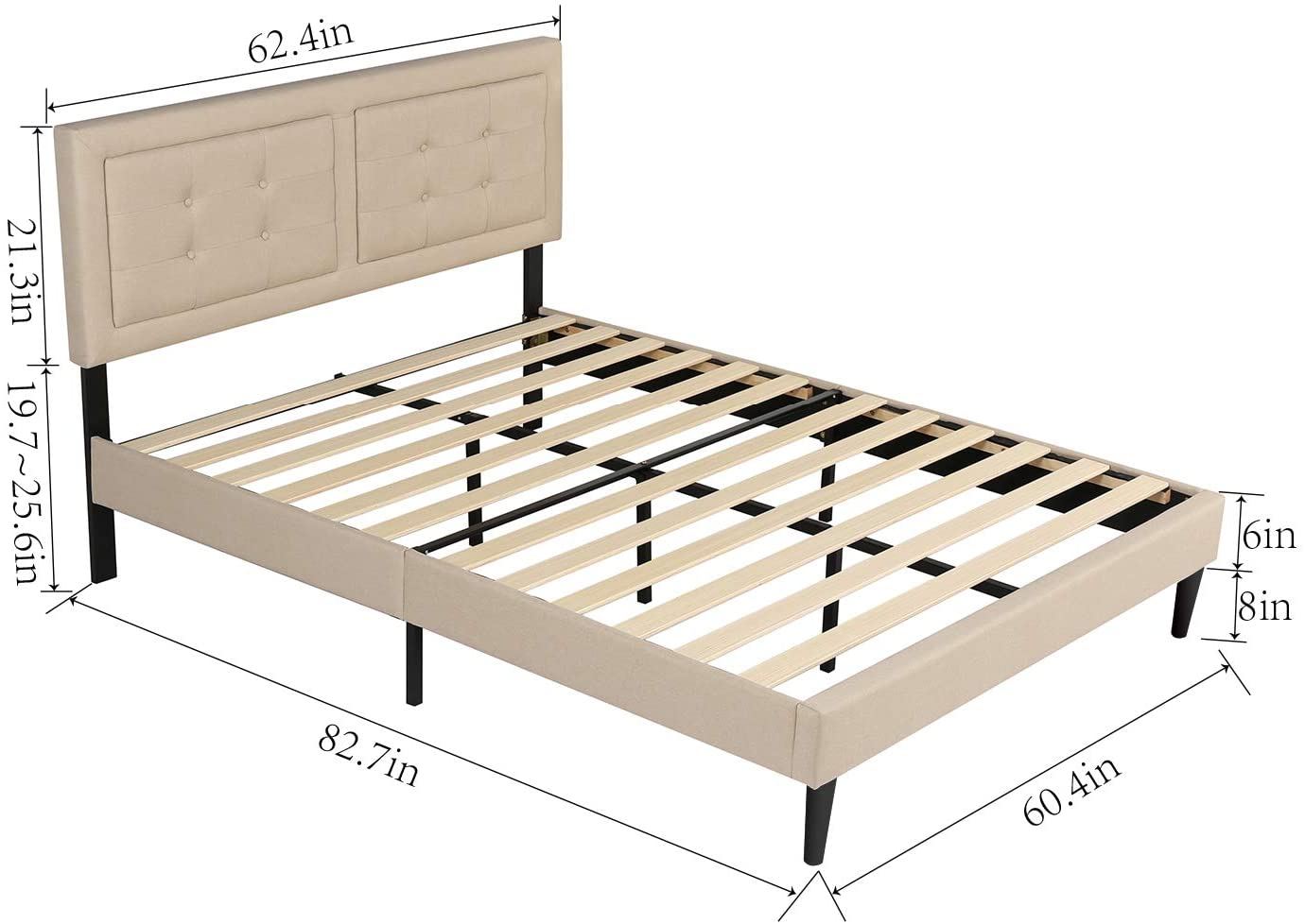 Twin Size Upholstered Platform Bed /Mattress Foundation with Height Adjustable Headboard
