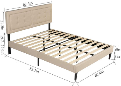 Twin Size Upholstered Platform Bed /Mattress Foundation with Height Adjustable Headboard