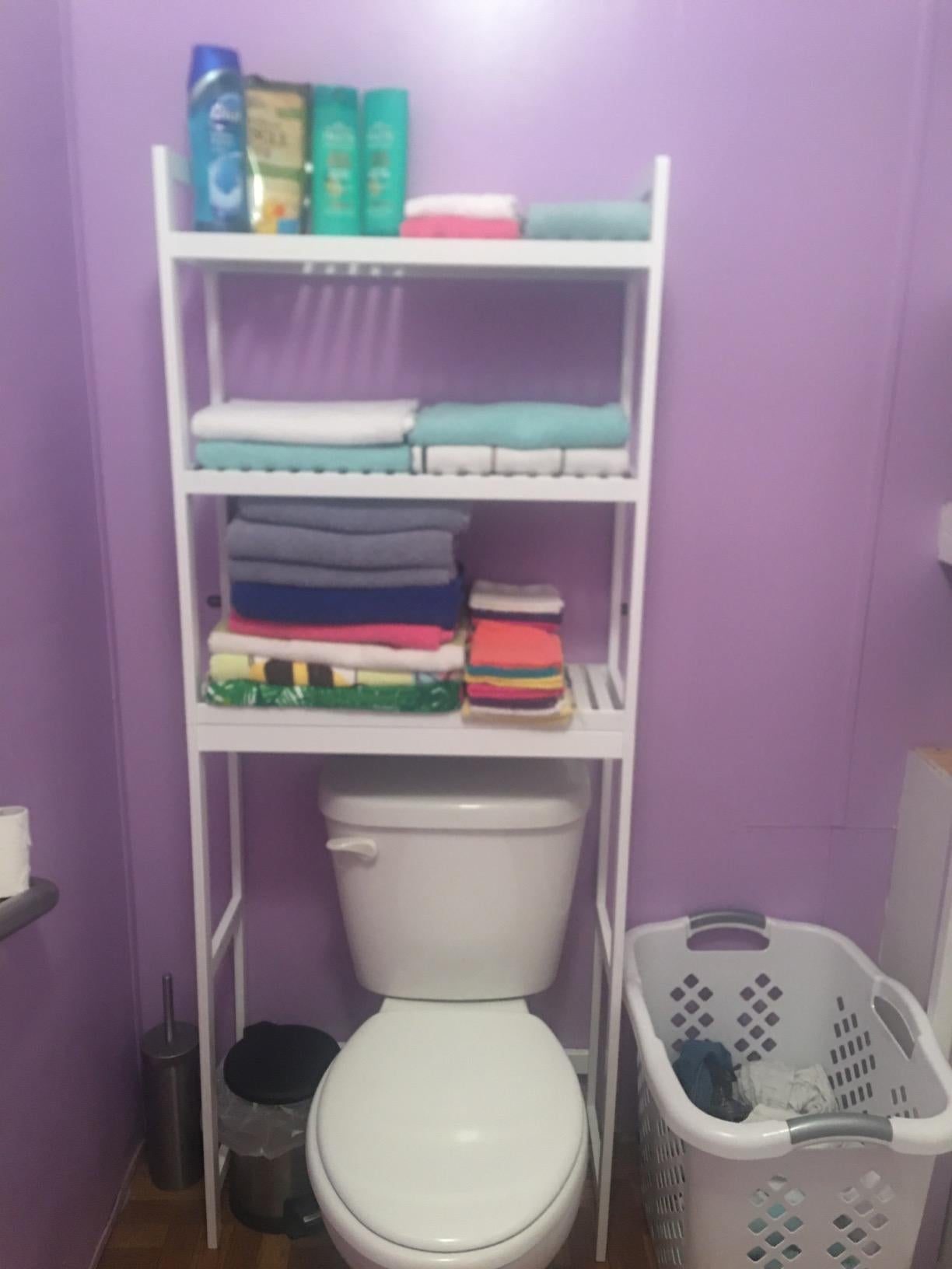 Over-the-Toilet Storage, 3-Tier Bamboo Bathroom Organizer with Adjustable Shelves, Multifunctional Toilet Rack - HWLEXTRA 