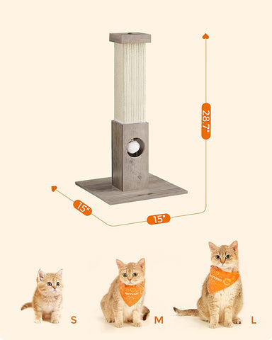 Cat Scratching Post, Cat Scratcher for Indoor Cats, 28.7 Inches Tall, Greige