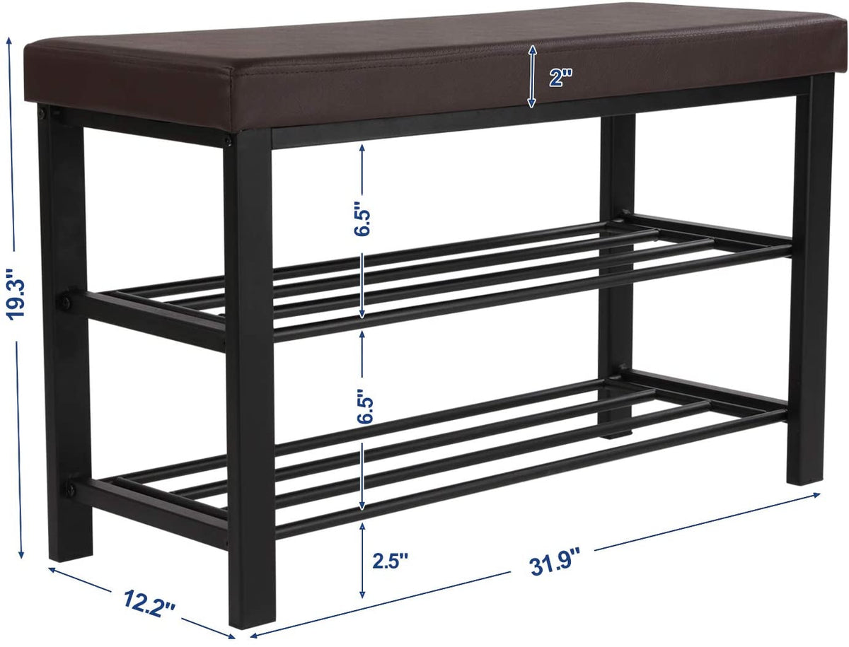 Shoe Bench, 3-Tier Shoe Rack for Entryway, Storage Organizer with Foam Padded Seat - HWLEXTRA 