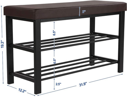 Shoe Bench, 3-Tier Shoe Rack for Entryway, Storage Organizer with Foam Padded Seat - HWLEXTRA 